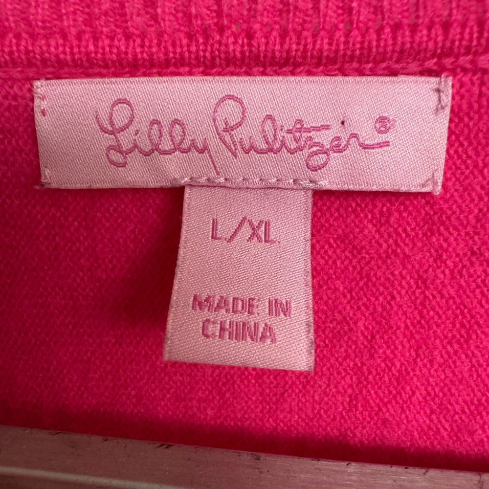 Lilly Pulitzer Sweater L/XL Pink Beige 100% Cashmere V-Neck‎ Long Sleeve *READ - Picture 3 of 9